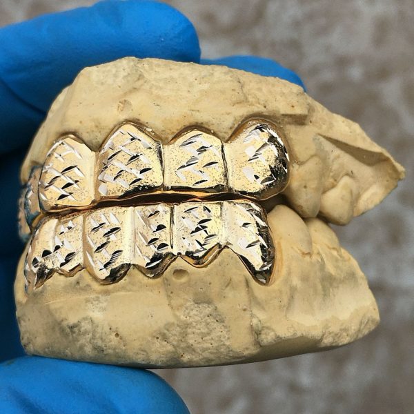 Real 14K Solid Gold Diamond-Cut Diamond Dust Custom Grillz on Sale - Image 3