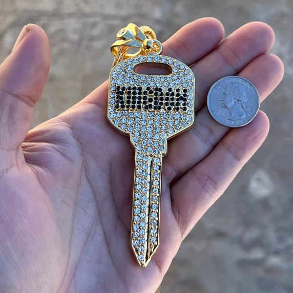 14K Gold Plated Big Key Iced Flooded Out Franco Chain Necklace 36  Fashion - Image 4