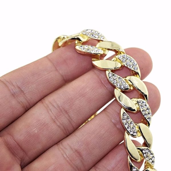 Cuban Link Iced Half Stone Gold Finish Bling Bracelet 8  Cheap - Image 4