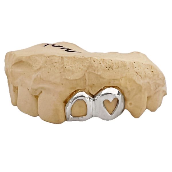 925 Sterling Silver Double Cap Heart Cutout & Open Tooth Custom Grillz Online now
