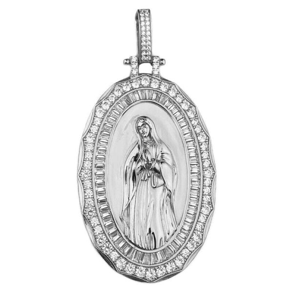 Virgin Mary La Virgen De Guadalupe 925 Silver Pendant 2.75  (Large) Online Sale
