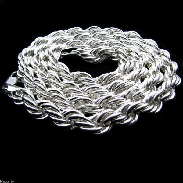 Rope Chain Necklace Silver Tone 10mm Thick x 30  Inch For Cheap - Image 3