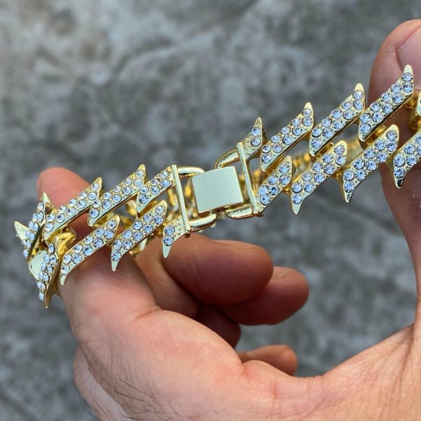 14K Gold Plated Spike Chain 30  Inch X 25MM Online now - Image 3