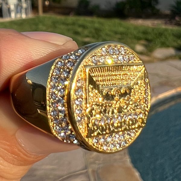 14K Gold Plated The Last Supper Round Ring Stainless Steel Iced Flooded Out Cheap - Image 2