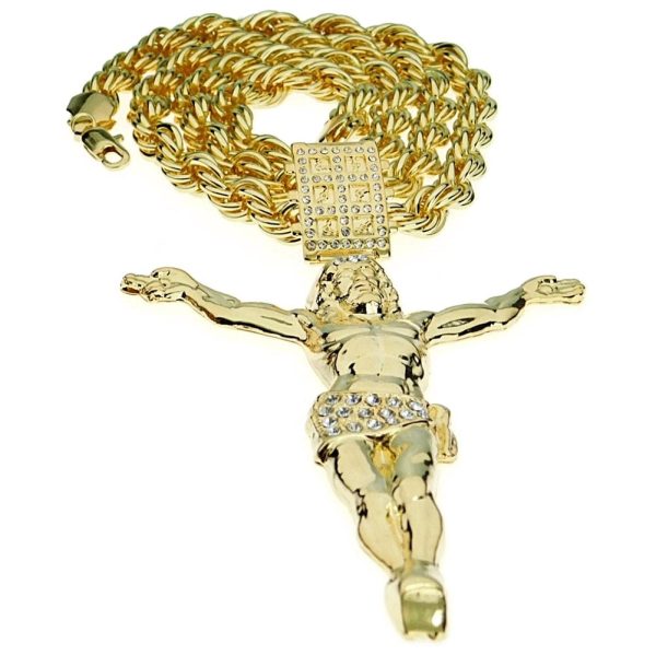 14K Gold Plated Huge Jesus Body 4.5  Pendant Rope Chain Necklace 30  Hot on Sale - Image 2