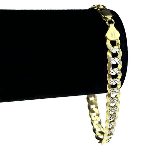 14K Gold Plated 925 Silver Two Tone Diamond Cut Bracelet 8.5  x 8MM on Sale - Image 2