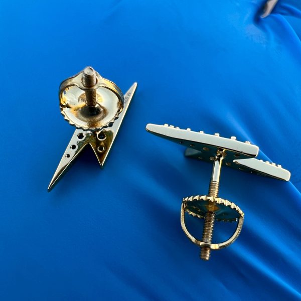 14K Gold Plated 925 Silver Lightning Bolt Moissanite VVS Stud Screwback Earrings on Sale - Image 2