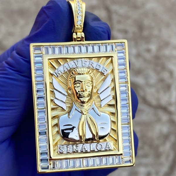 Jesus Malverde Square Pendant Gold Finish Over 925 Silver 2  Supply - Image 3
