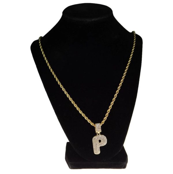 Bubble Letter P Gold Finish Rope Chain Necklace 24  Sale - Image 3
