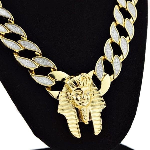 30  Pharaoh Head Chain Gold Finish Sandblast Necklace For Discount