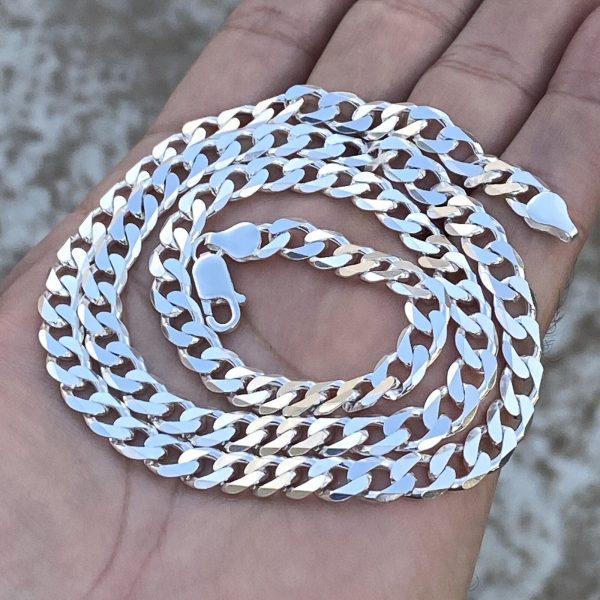 Solid 925 Sterling Silver Flat Cuban Link Chain Necklace 7MM 18-24  Online now - Image 2