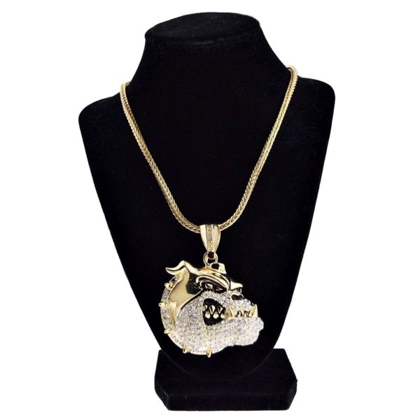 Bulldog Dog Pendant Gold Finish Franco Chain Necklace 36  For Sale - Image 3