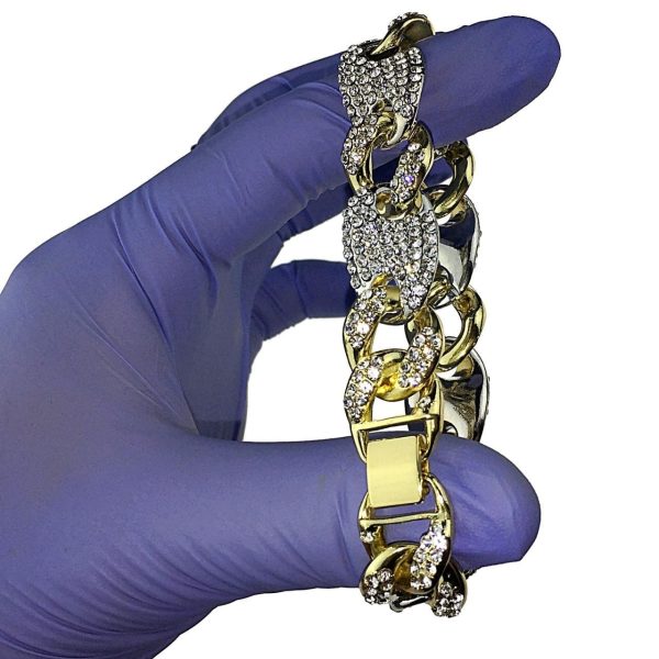 Cuban Mariner Links Two Tone Iced Flooded Out Bracelet 16MM 8.5  Cheap - Image 3
