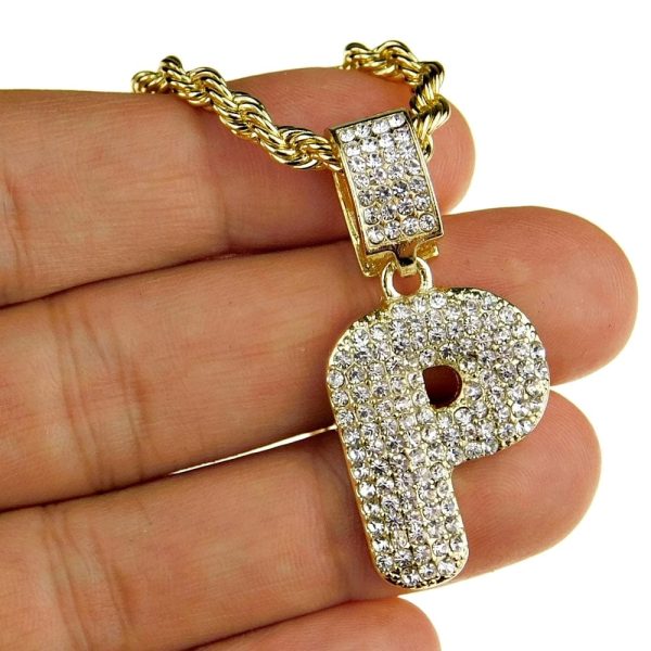 Bubble Letter P Gold Finish Rope Chain Necklace 24  Sale - Image 5