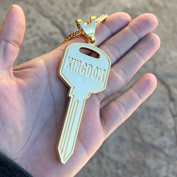 14K Gold Plated Big Key Iced Flooded Out Franco Chain Necklace 36  Fashion - Image 5