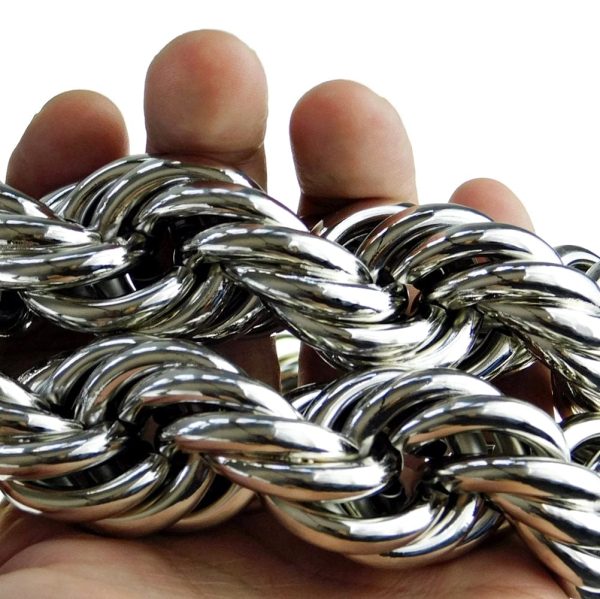 Silver Tone Rope Chain Necklace 30mm Thick x 36  Inch Cheap - Image 5