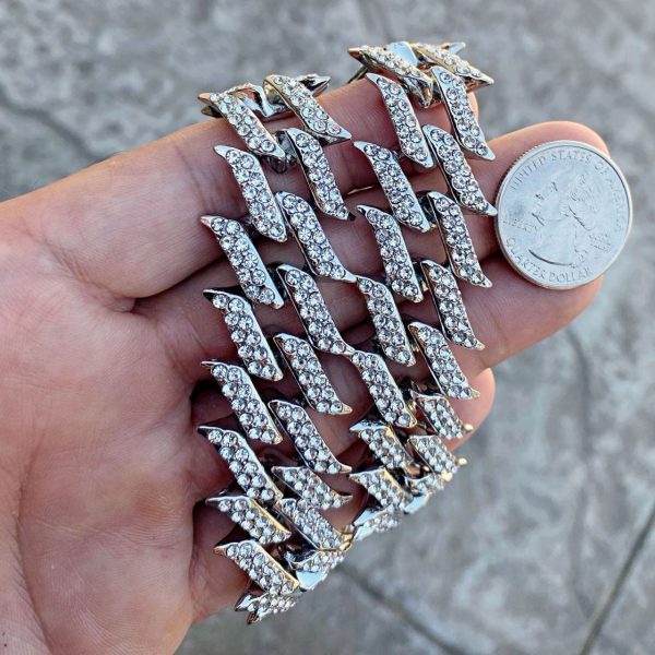 Spike Chain 16  Inch X 25MM Silver Tone Iced Choker Online Hot Sale - Image 3