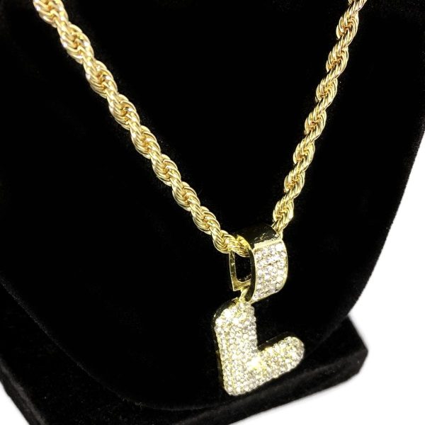 Bubble Letter L Gold Finish Rope Chain Necklace 24  on Sale - Image 4