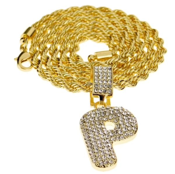 Bubble Letter P Gold Finish Rope Chain Necklace 24  Sale - Image 2