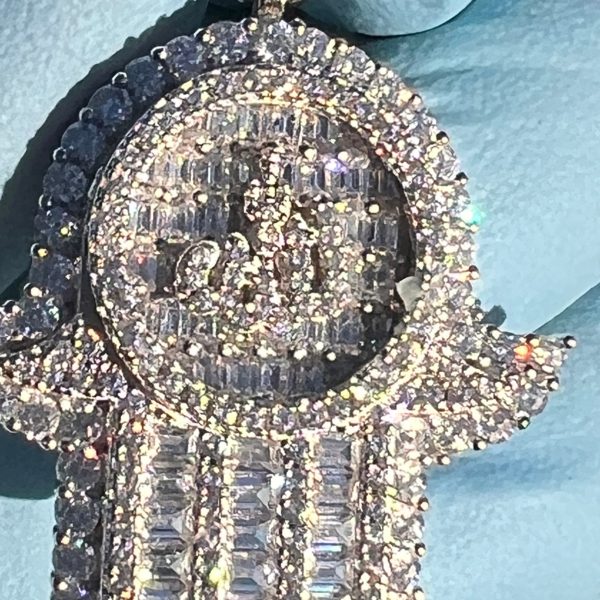 925 Sterling Silver Hamsa Hand Of Fatima Allah Iced Bling Out CZ Pendant Sale - Image 5