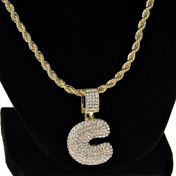 Bubble Letter C Gold Finish Rope Chain Necklace 24  Online Hot Sale