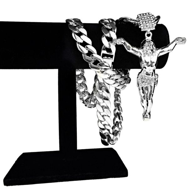 Silver Tone 3.5  Jesus Body Pendant Cuban Chain Necklace 33  Discount - Image 2