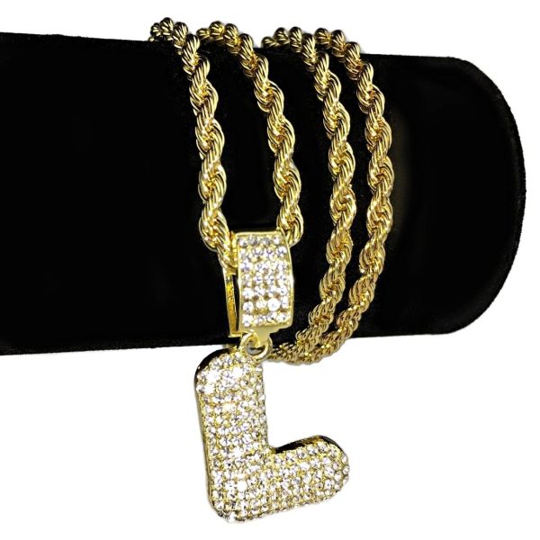 Bubble Letter L Gold Finish Rope Chain Necklace 24  on Sale - Image 2