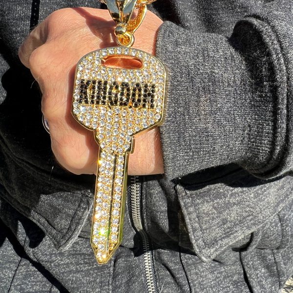 14K Gold Plated Big Key Iced Flooded Out Franco Chain Necklace 36  Fashion - Image 2
