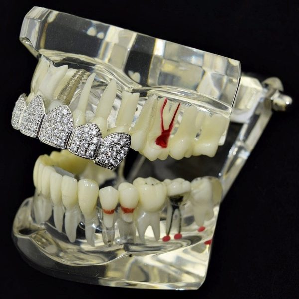 Silver Tone CZ Iced Micro Pave Top Teeth Grillz Online now - Image 4