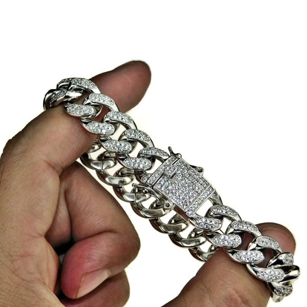 White Gold Plated CZ Iced Flooded Out Bracelet 8  x 12MM Hot on Sale - Image 5