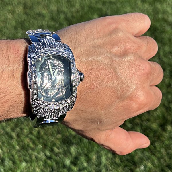 Holy Jesus Christ Hip Hop Watch CZ Iced Bling Out Black Dial Silver Tone 8  Online now - Image 2
