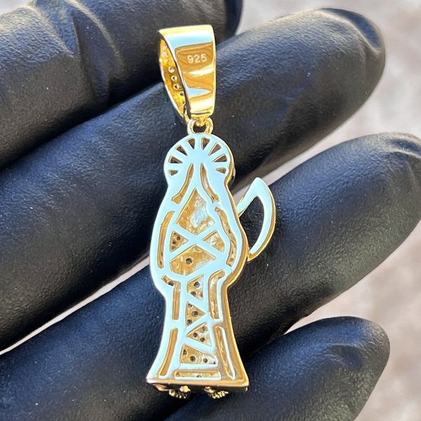 14k Gold Plated over 925 Sterling Silver La Santa Muerte Iced CZ Small Pendant 1.75  Online Sale - Image 3
