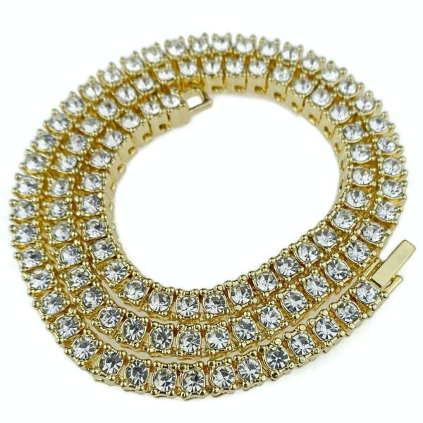 Tennis Chain Gold Finish Iced One Row Choker Necklace 18  6MM Online Sale - Image 3