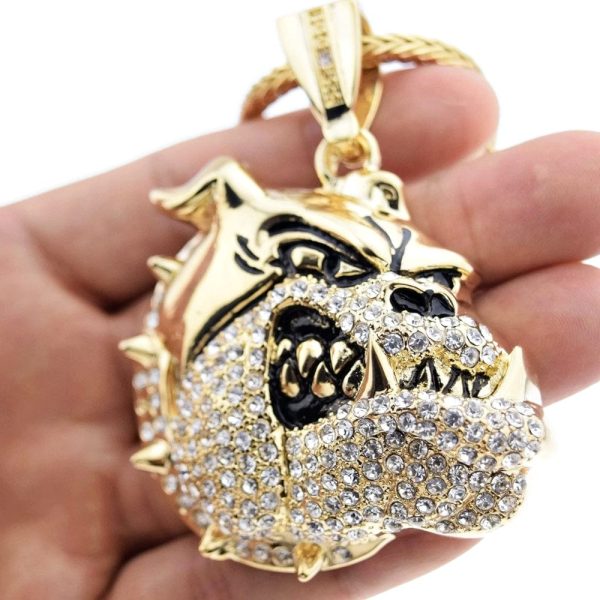 Bulldog Dog Pendant Gold Finish Franco Chain Necklace 36  For Sale - Image 5