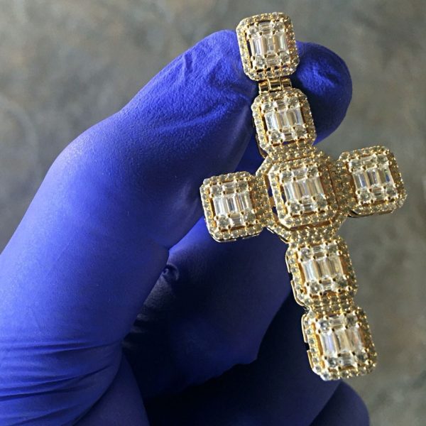 14k Gold Plated over 925 Silver Baguette Cross Pendant 2  Online - Image 2