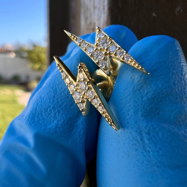14K Gold Plated 925 Silver Lightning Bolt Moissanite VVS Stud Screwback Earrings on Sale