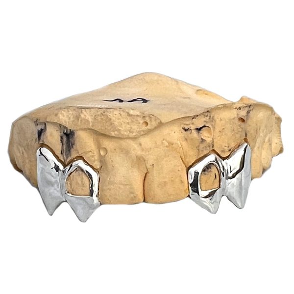 925 Sterling Silver Double Vampire Fangs Open Face Custom Grillz For Sale