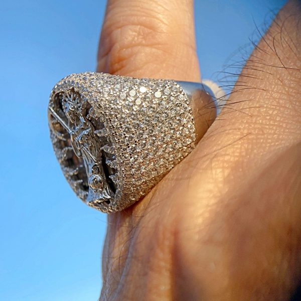 925 Sterling Silver La Santa Muerte Grim Reaper Iced Bling Out Ring For Discount - Image 2
