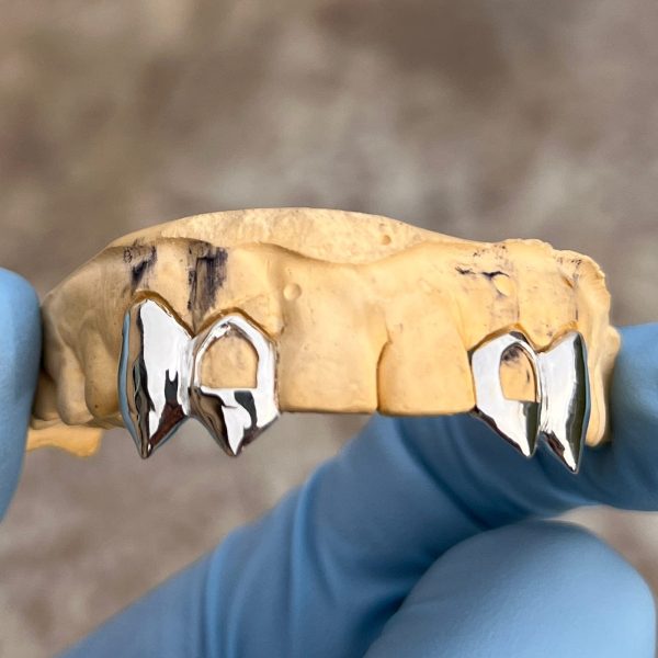 925 Sterling Silver Double Vampire Fangs Open Face Custom Grillz For Sale - Image 5
