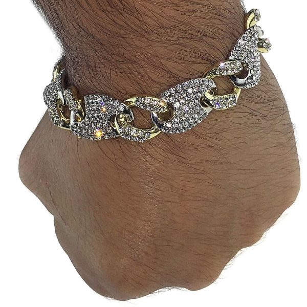 Cuban Mariner Links Two Tone Iced Flooded Out Bracelet 16MM 8.5  Cheap - Image 2