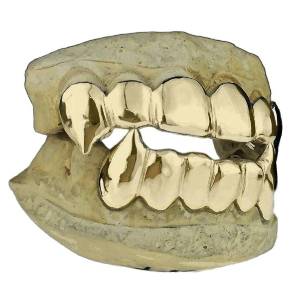 Real 10K Gold Vampire Teeth Fangs Custom Grillz Cheap