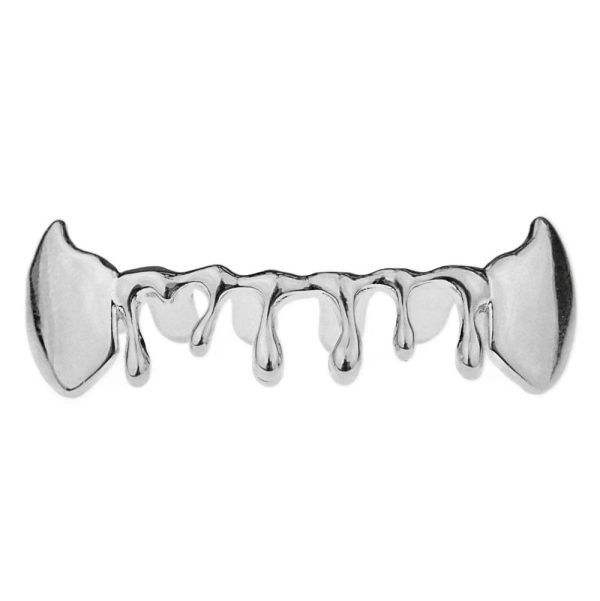 Silver Tone Drip Bottom Teeth Vampire Fangs Grillz Supply