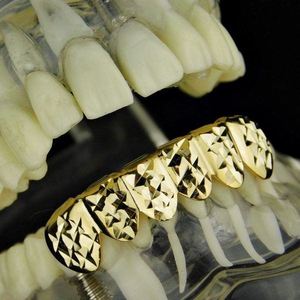 14K Gold Plated Diamond-Cut Bottom Teeth Grillz Online Sale - Image 5