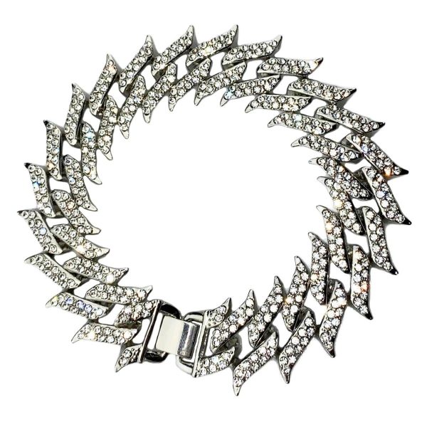 Mens Silver Tone Spike Iced Flooded Out Bracelet 25MM Thick x 9.5  Sale