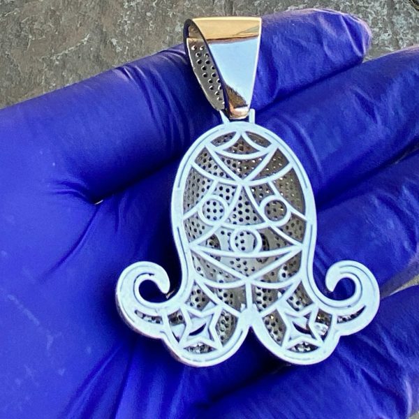 925 Sterling Silver Big Octopus Squid Emoji CZ Iced Flooded Out Pendant Online Hot Sale - Image 4
