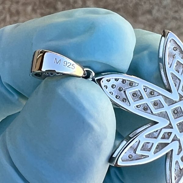 925 Sterling Silver Marijuana Weed Leaf Iced Flooded Out Moissanite Pendant on Sale - Image 4