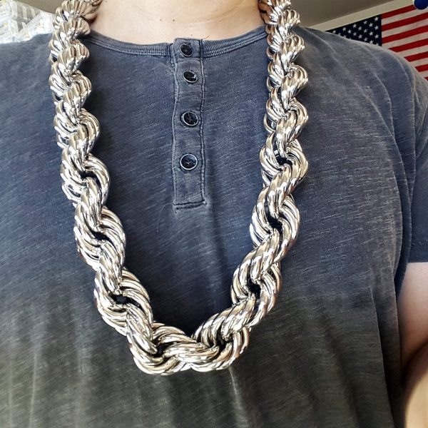Silver Tone Rope Chain Necklace 30mm Thick x 36  Inch Cheap - Image 2