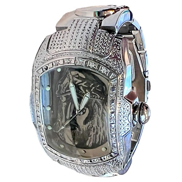 Holy Jesus Christ Hip Hop Watch CZ Iced Bling Out Black Dial Silver Tone 8  Online now