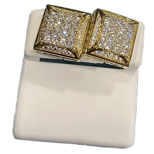 Gold Finish over 925 Sterling Silver Baguette Iced CZ Square Earrings 13MM Fashion