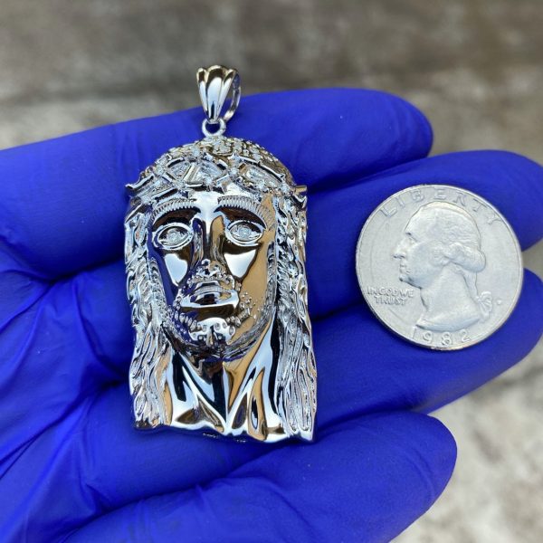 925 Sterling Silver Real VS Diamonds Jesus Head Pendant Medium SZ 1.75  For Discount - Image 3